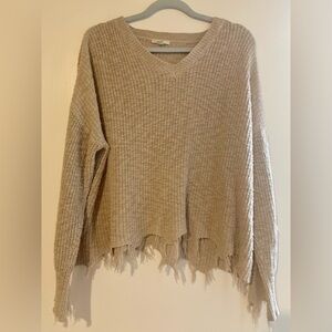 Cato Fashions EST. 1946 Cozy Beige V-Neck Frayed Sweater XL